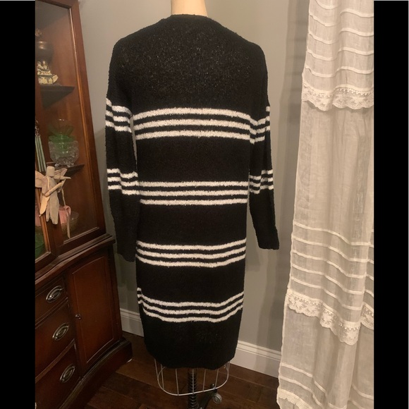 NWT Mud Pie Long Black White Stripe Cardigan S/M - Picture 2 of 3